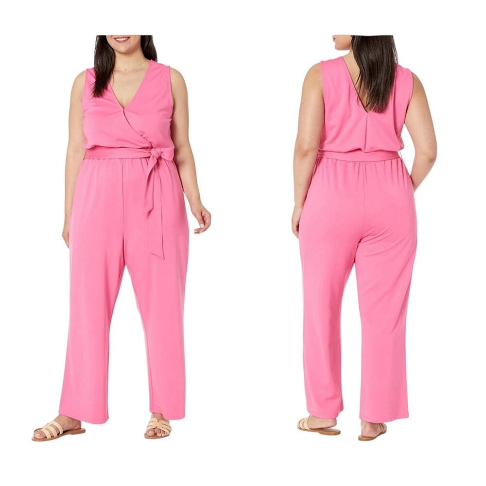 NWT The Drop Women's @caralynmirand Sleeveless Wrap Jumpsuit Rose Pink Stretch